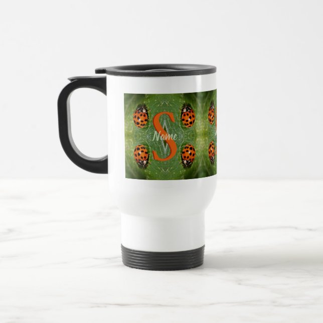 Mug De Voyage Monogramme personnalisé initial nom Art coccinelle (Gauche)
