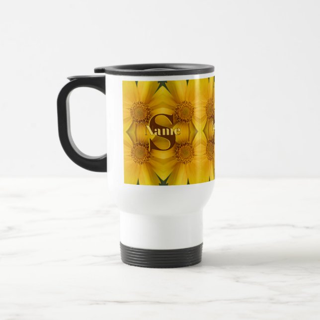 Mug De Voyage Monogramme personnalisé initial nom Art de pétales (Gauche)