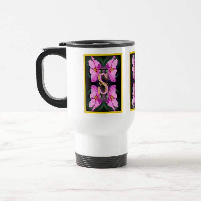 Mug De Voyage Monogramme personnalisé initial nom Rose Cosmos (Gauche)