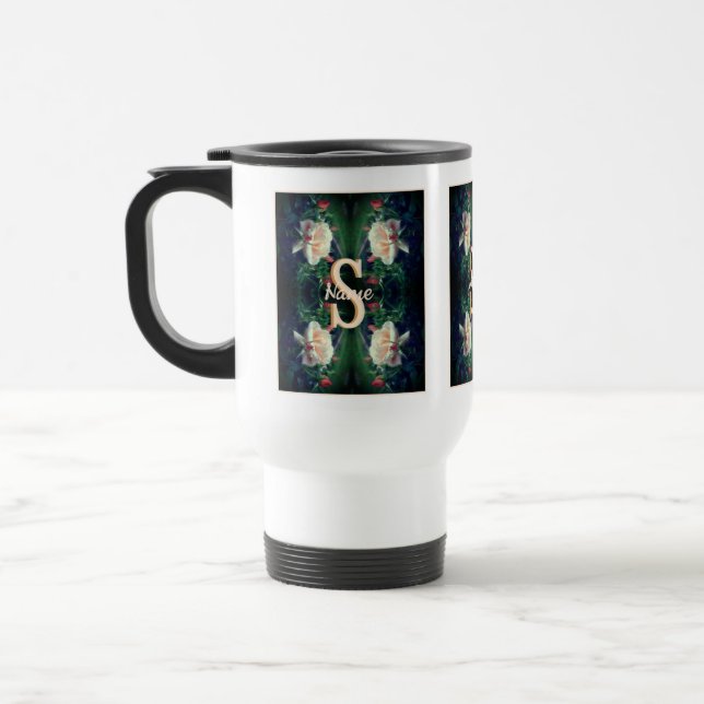 Mug De Voyage Monogramme personnalisé initial nom Rose pêche (Gauche)
