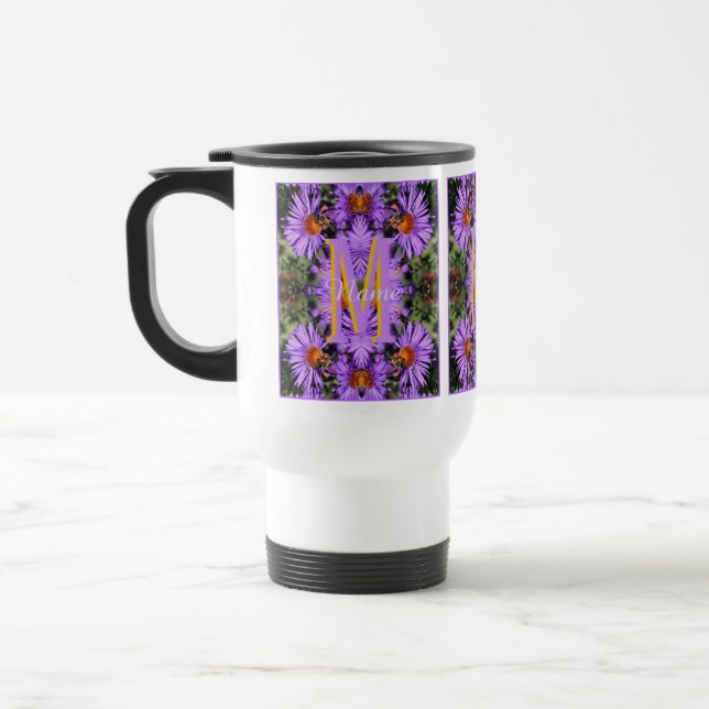 Mug De Voyage Monogramme personnalisé initiale nom abeille aster (Gauche)