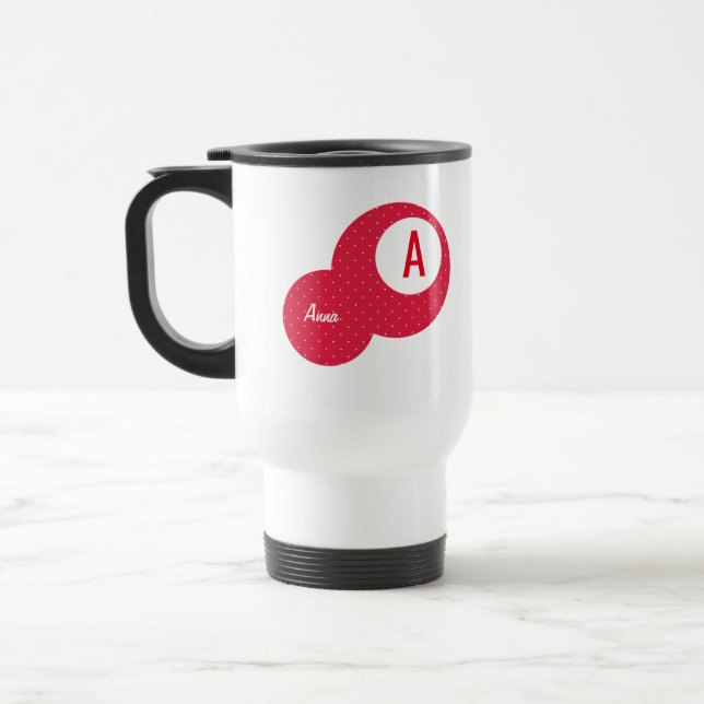 Mug De Voyage Monogramme personnalisé Red Dotty (Gauche)