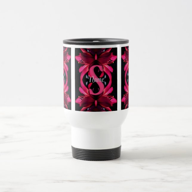 Mug De Voyage Monogramme personnalisé Votre initiale Nom Art flo (Centre)