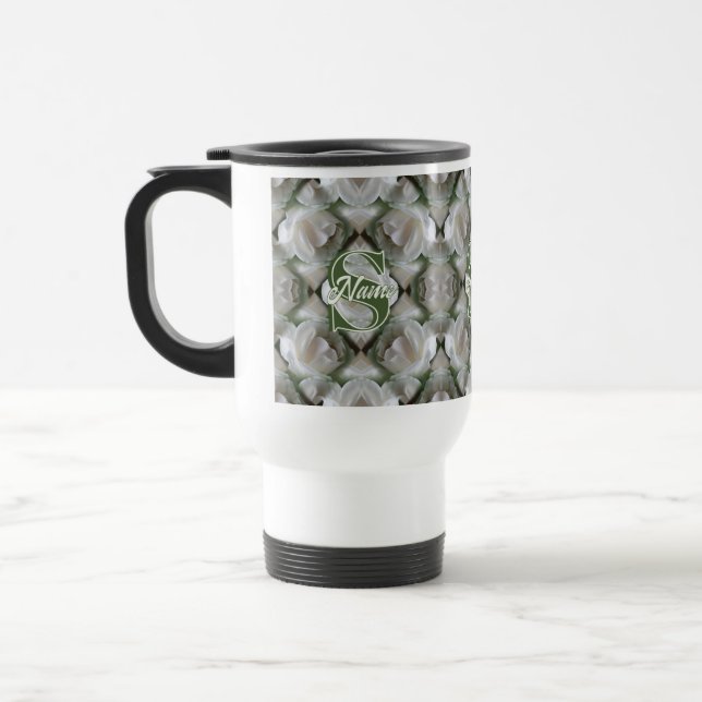 Mug De Voyage Monogramme personnalisé Votre initiale Nom Rose bl (Gauche)