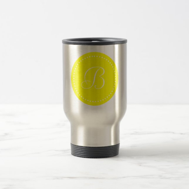 Mug De Voyage Monogramme Rond Jaune/Point Blanc (Centre)