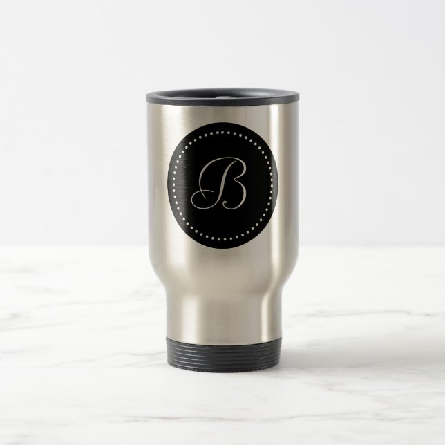 Mug De Voyage Monogramme Rond Noir/Point Blanc (Centre)