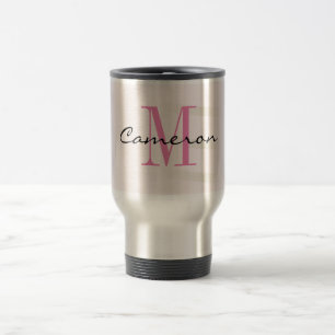 Mug De Voyage Monogramme rose initial et nom personnalisé