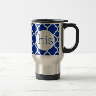 Mug De Voyage Monogramme Sapphire Blue Quatrefoil