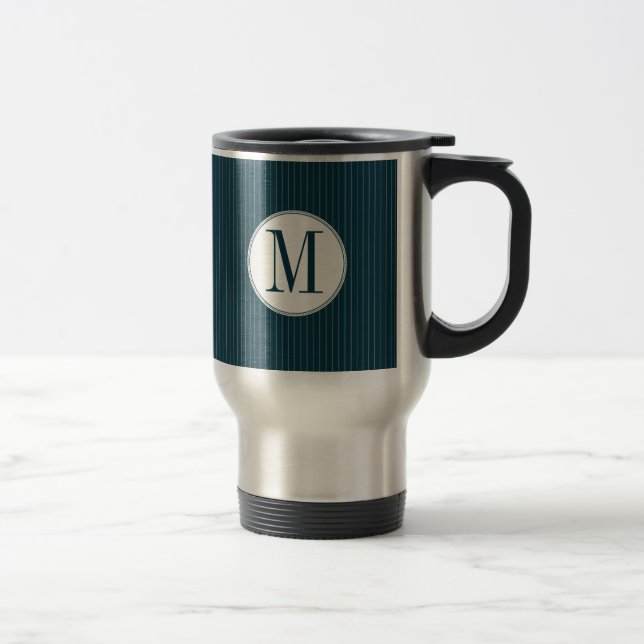 Mug De Voyage Monogramme simple à rayures de cobalt (Droit)