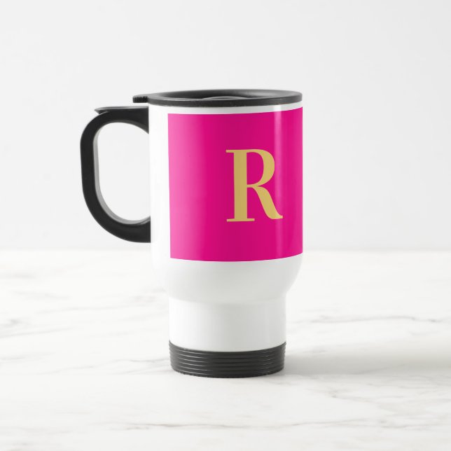 Mug De Voyage Monogramme simple et moderne Hot rose (Gauche)