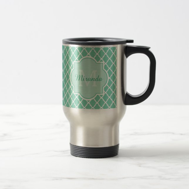 Mug De Voyage Monogramme vert en bon état élégant de Quatrefoil (Droit)