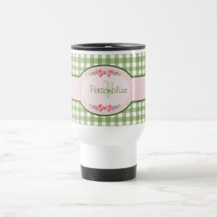 Mug De Voyage Monogramme vert Girly de guingan avec le nom