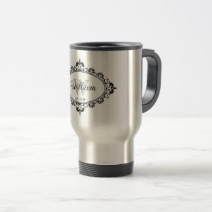 Mug De Voyage Monogramme Vintage minimaliste noir et blanc Damas