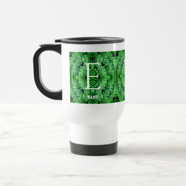 Mug De Voyage Monogramme Vos Fougères Vertes Initiales Personnal (Gauche)