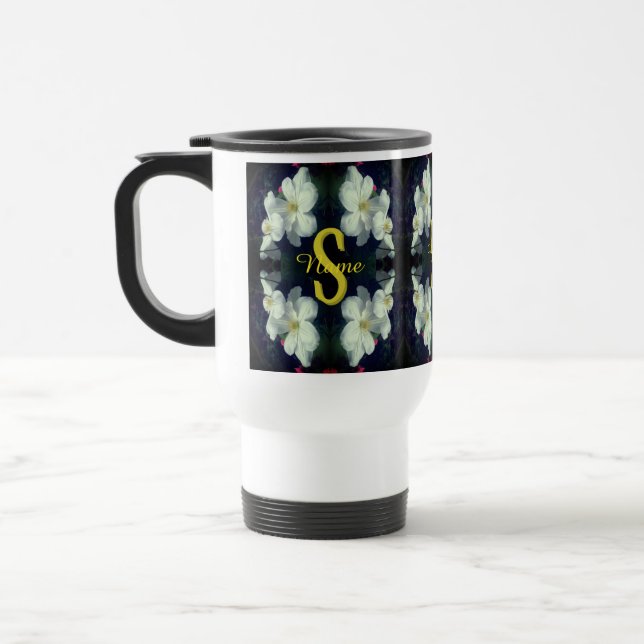 Mug De Voyage Monogramme Votre Nom Initial Clématite Art Floral (Gauche)