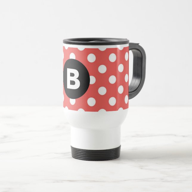 Mug De Voyage Motif à pois rouges Monogramme noir (Devant droit)