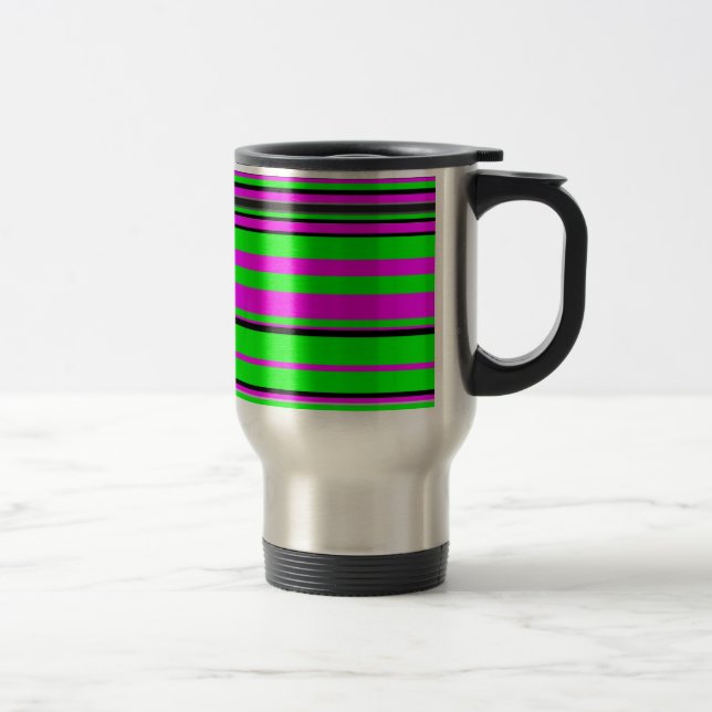 Mug De Voyage Motif à rayures couleur noir rose chaud (Droit)
