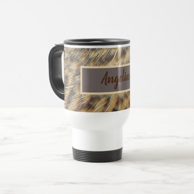 Mug De Voyage Motif animal photo Brown de plumes d'oiseaux d'or (Devant gauche)