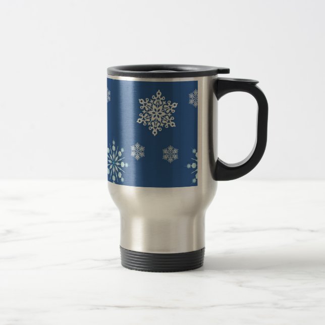 Mug De Voyage Motif bleu et blanc de flocon de neige (Droit)