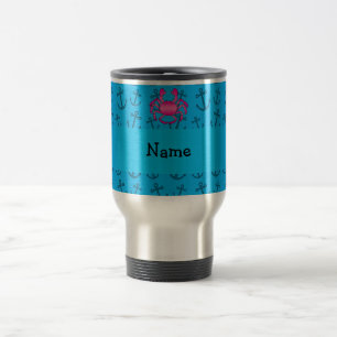 Mug De Voyage Motif bleu personnalisé d'ancres de crabe rose