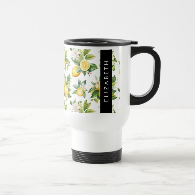 Mug De Voyage Motif citron, Fleurs de citron, Feuilles, Votre No (Droite)
