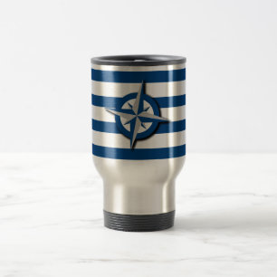 Mug De Voyage Motif compas et rayures Inspiré du nautique