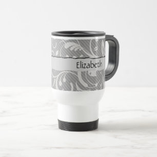 Mug De Voyage Motif Damas, Damas Gris, Votre Nom