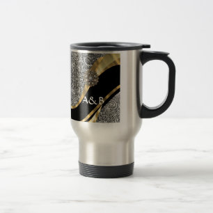 Mug De Voyage Motif damassé floral noir et blanc