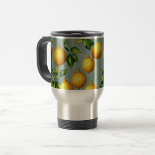 Mug De Voyage Motif d'art vintage citrons et feuilles sur gris