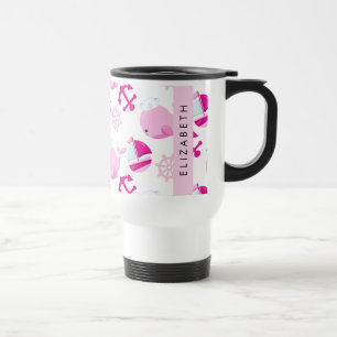 Mug De Voyage Motif De Baleines, Baleines Roses, Votre Nom
