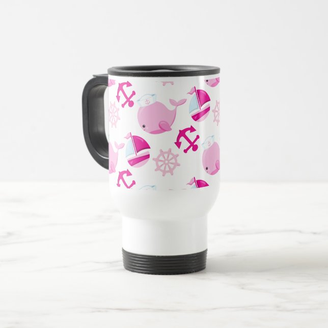 Mug De Voyage Motif De Baleines, Beaux Baleines, Baleines Roses (Devant gauche)