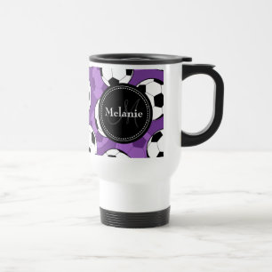 Mug De Voyage Motif de balle de soccer noir violet monogramme