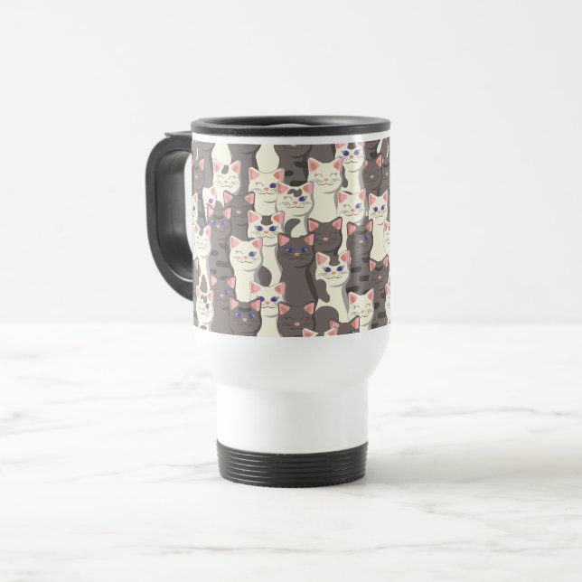 Mug De Voyage Motif de chats blancs et gris (Devant gauche)