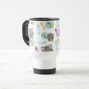 Mug De Voyage Motif De Chats, Chats Mignons, Chatons, Poisson