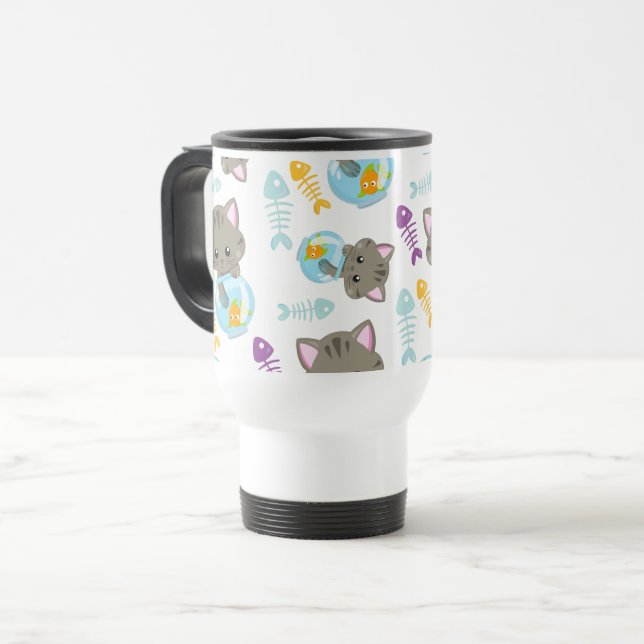 Mug De Voyage Motif De Chats, Chats Mignons, Chatons, Poisson (Devant gauche)