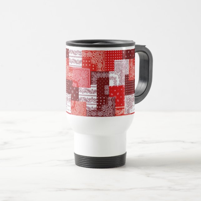 Mug De Voyage Motif de couture patchwork bandana rouge paisley (Devant droit)