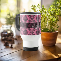 Motif de Damas Vintage rose et noir avec Monogramm