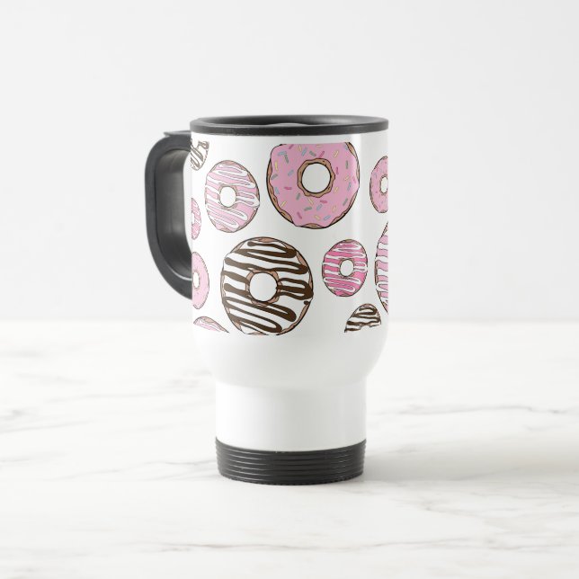 Mug De Voyage Motif De Donuts, Donuts Roses, Donuts Blancs (Devant gauche)