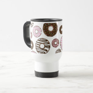 Mug De Voyage Motif De Donuts, Donuts Roses, Donuts Brown