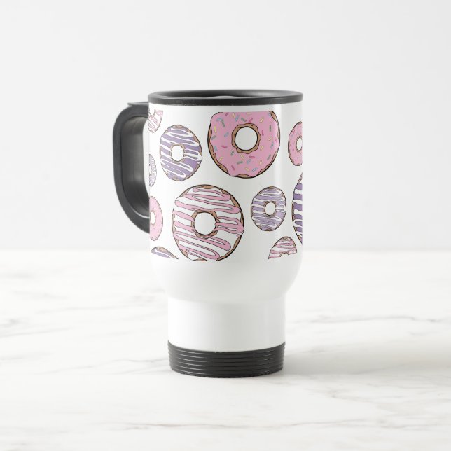 Mug De Voyage Motif De Donuts, Donuts Roses, Donuts Violets (Devant gauche)