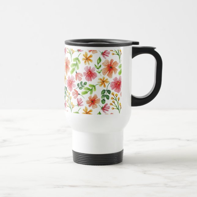 Mug De Voyage Motif de fleurs roses à l'aquarelle (Droite)