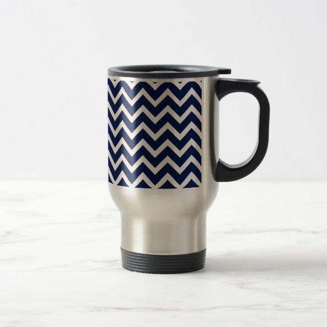 Mug De Voyage Motif de la marine bleu et blanc Chevron Zigzag (Droit)