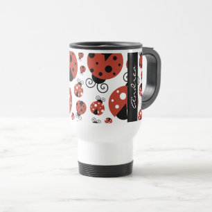 Mug De Voyage Motif De Ladybugs, Red Ladybugs, Votre Nom