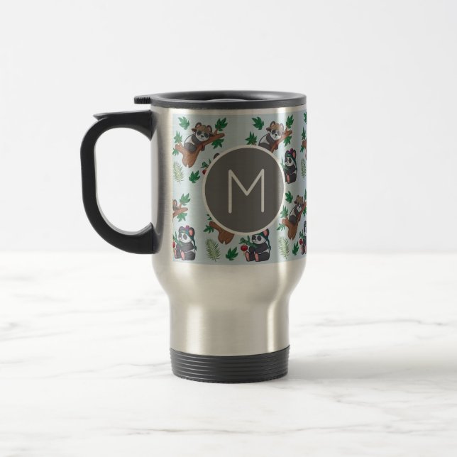 Mug De Voyage Motif de pandas chinois mignons avec monogramme (Gauche)
