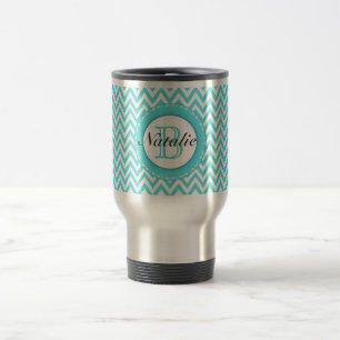 Mug De Voyage Motif décoré d'un monogramme floral de Chevron de