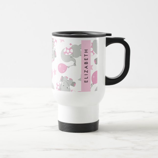 Mug De Voyage Motif D'Eléphants, Eléphants Mignons, Votre Nom (Droite)