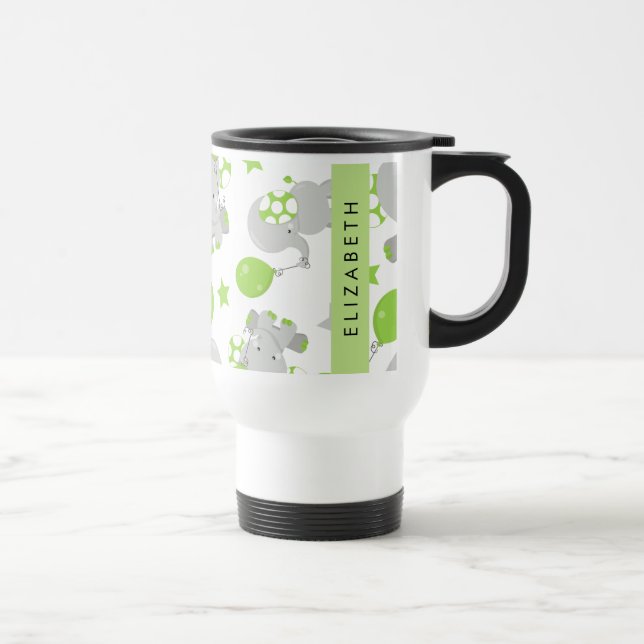 Mug De Voyage Motif D'Eléphants, Eléphants Mignons, Votre Nom (Droite)