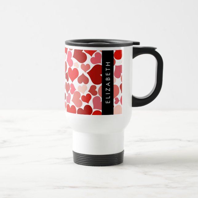 Mug De Voyage Motif Des Coeurs, Coeurs Rouges, Amour, Votre Nom (Droite)