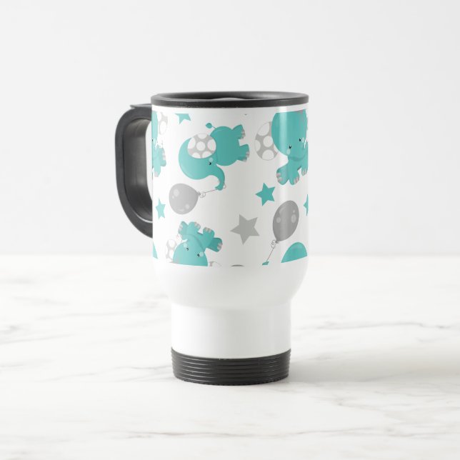 Mug De Voyage Motif Des Eléphants Bleus, Eléphants Mignons, Étoi (Devant gauche)