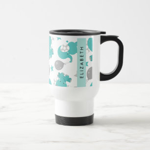 Mug De Voyage Motif Des Eléphants Bleus, Étoiles, Votre Nom